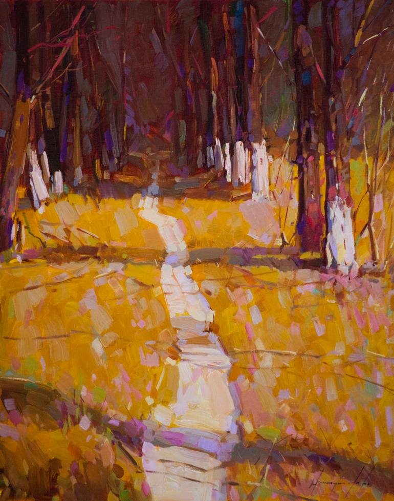 Landscape Fall Oil Painting Handmade Signed Certificate of Authenticity