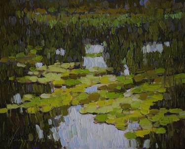 Waterlilies pond Original oil Painting on Canvas One of a kind Impressionism thumb