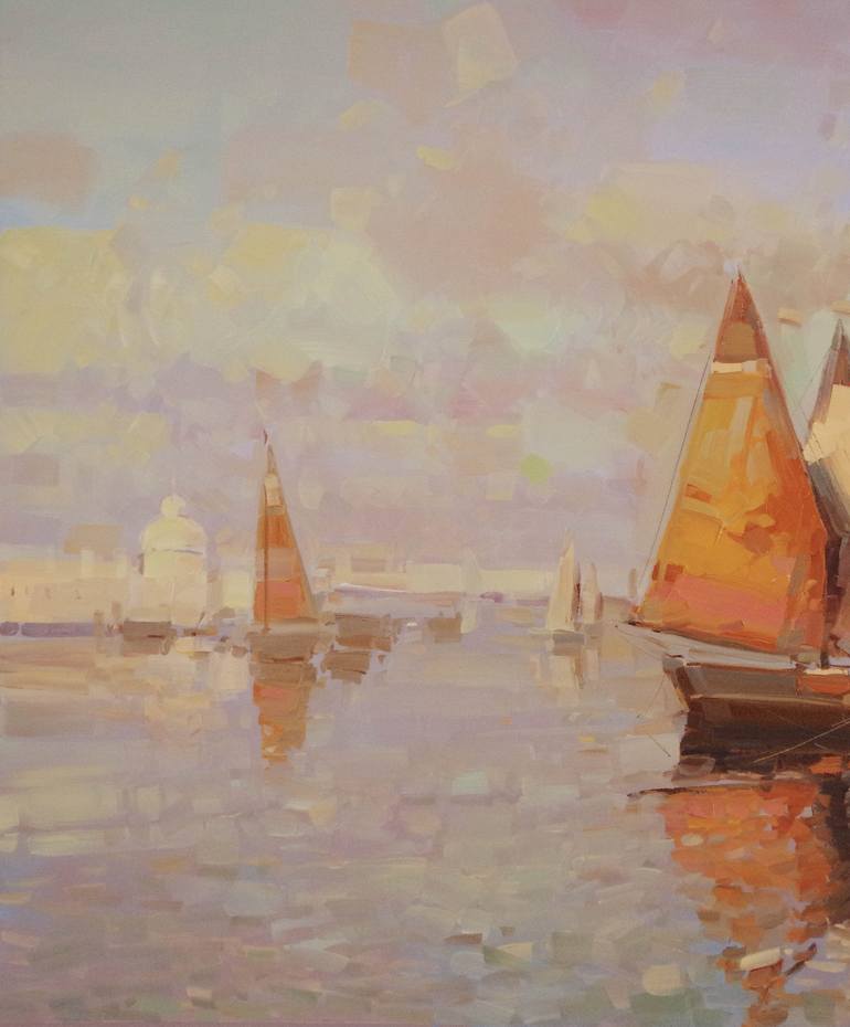 Original Impressionism Sailboat Painting by Vahe Yeremyan