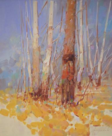 Saatchi Art Artist Vahe Yeremyan; Painting, “Birches Grove Original oil Painting on Canvas Autumn Colors” #art