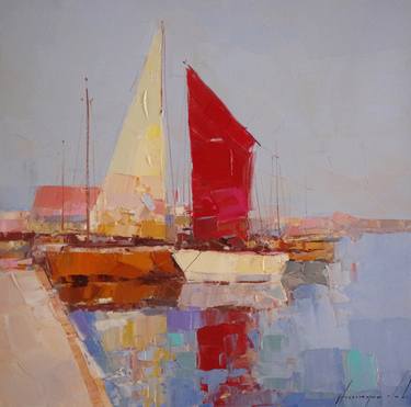 Sail Boats, Original oil painting, Impressionism, traditional art, Handmade artwork thumb