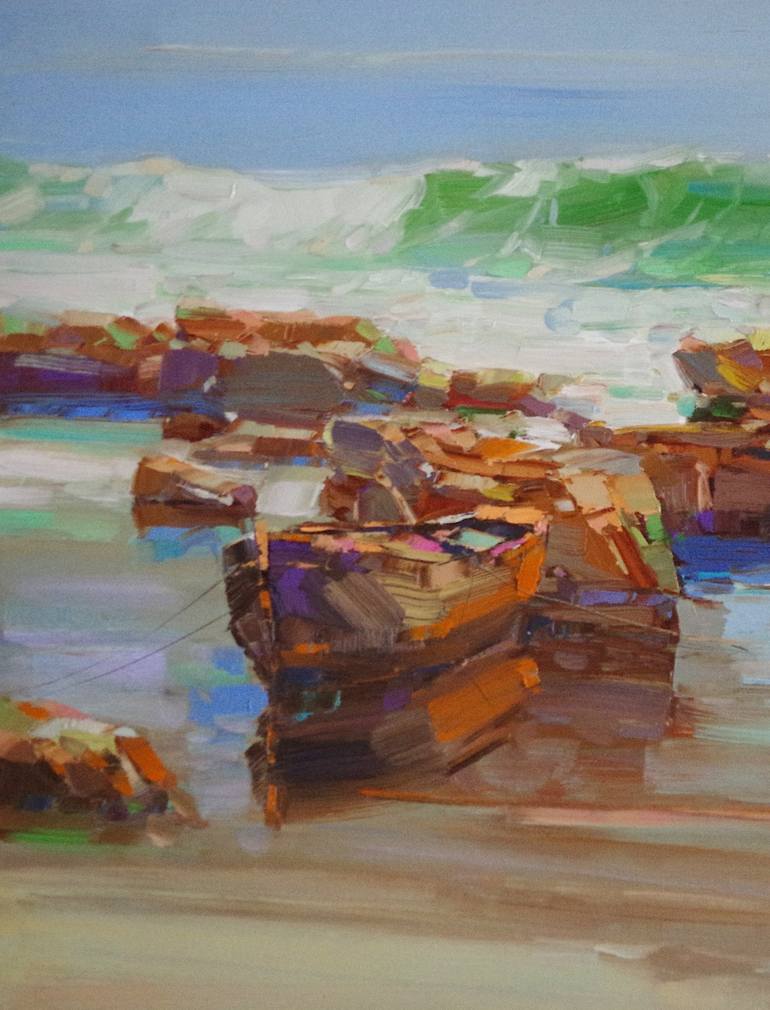Original Impressionism Beach Painting by Vahe Yeremyan