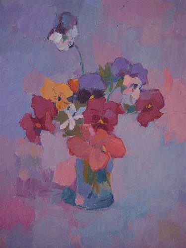 Vase of Flowers, Original oil Painting, Tonalism, One of a Kind thumb