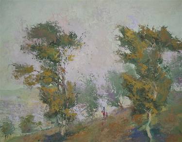 Trees on a Hill, Landscape oil Painting, Impressionism, One of a Kind thumb