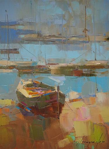 Boat on the Shore, Seascape oil Painting, Painting on Canvas, One of a Kind thumb