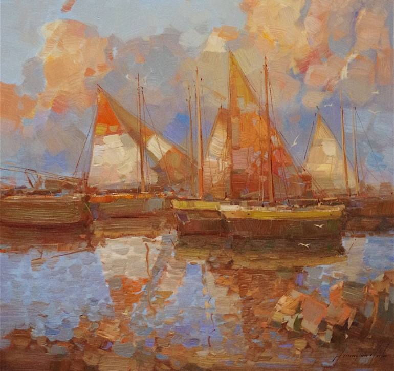 Original Fine Art Sailboat Painting by Vahe Yeremyan