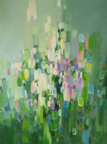 Cobalt Garden, Abstract oil Painting, Large Size Contemporary art 48x36 thumb