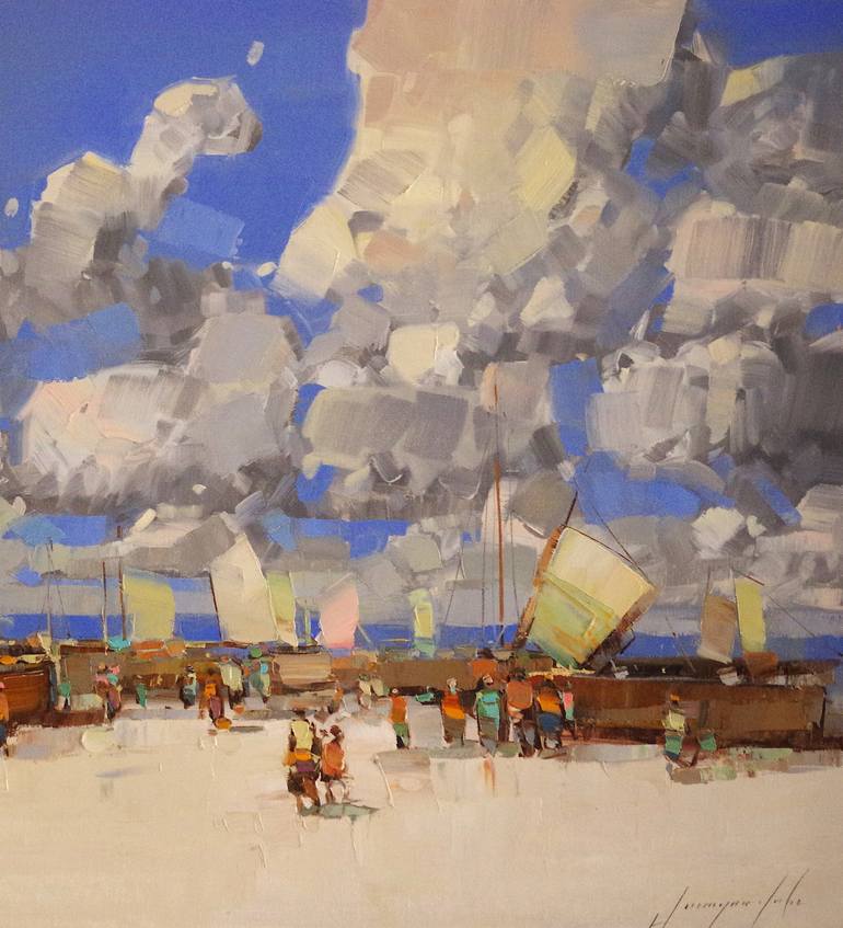 Original Impressionism Sailboat Painting by Vahe Yeremyan