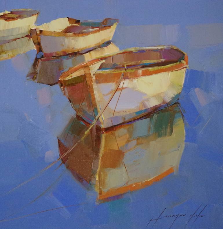 Original Impressionism Boat Painting by Vahe Yeremyan