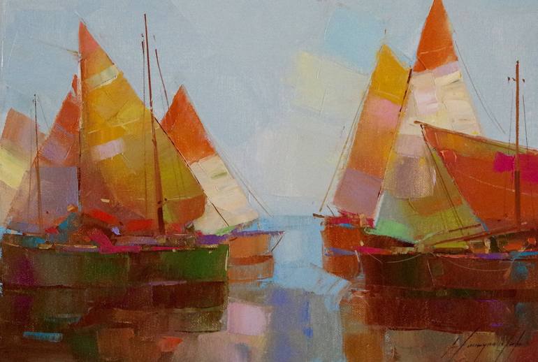 Original Fine Art Sailboat Painting by Vahe Yeremyan