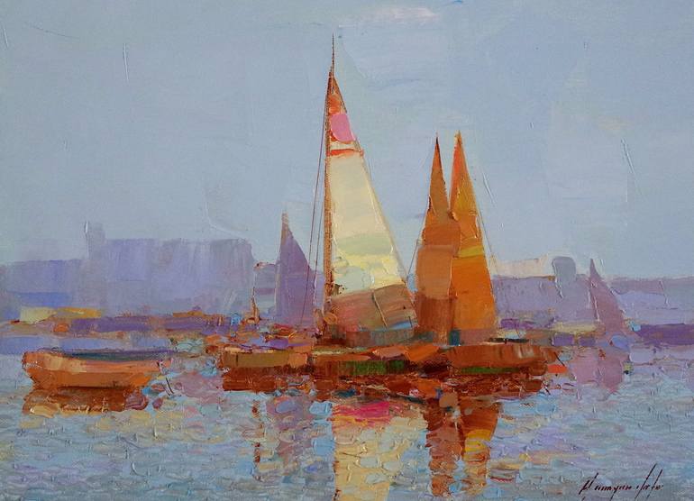 Original Fine Art Sailboat Painting by Vahe Yeremyan