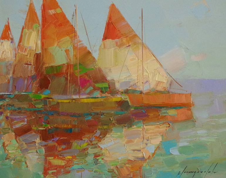 Original Fine Art Sailboat Painting by Vahe Yeremyan