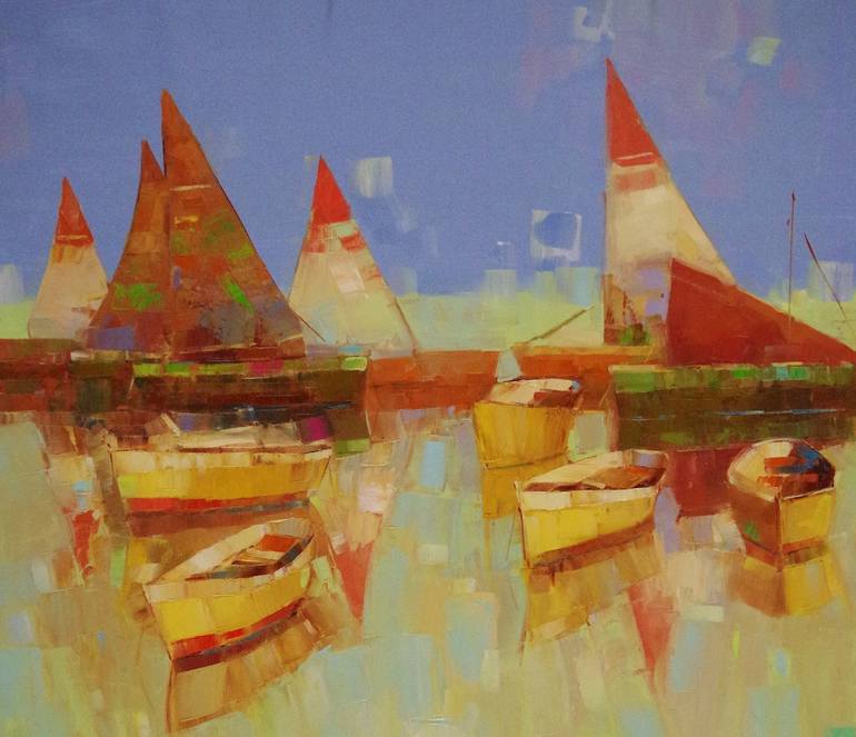 Original Modern Sailboat Painting by Vahe Yeremyan