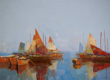 Sail Boats, Contemporary art, Original oil Painting by palette knife, thumb