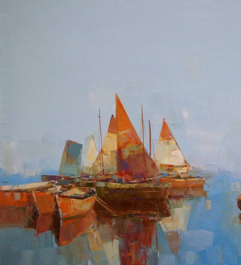 Original Fine Art Sailboat Painting by Vahe Yeremyan