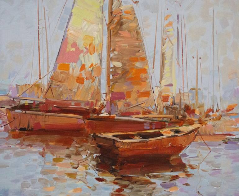 Original Impressionism Boat Painting by Vahe Yeremyan