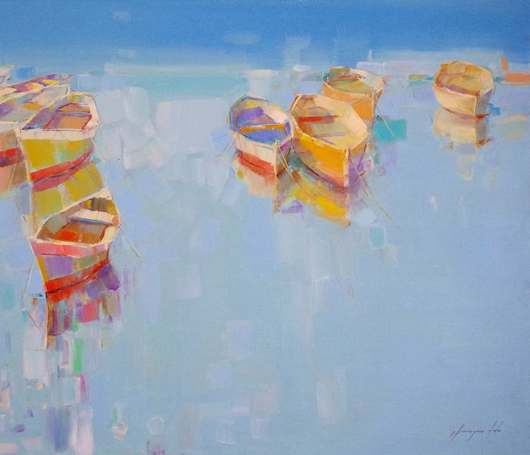 Original Impressionism Boat Painting by Vahe Yeremyan