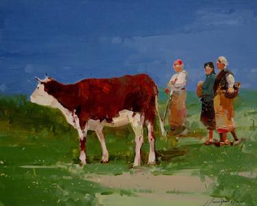 Print of Cows Paintings by Vahe Yeremyan