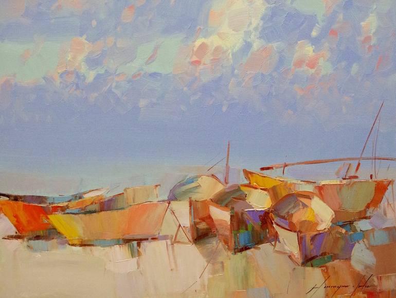 Original Impressionism Boat Painting by Vahe Yeremyan