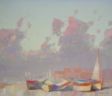 Harbor for Boats, handmade artwork by Palette Knife thumb