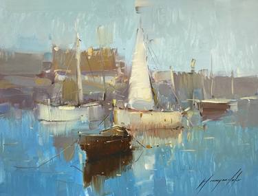 Harbor, Oil painting, One of a kind thumb