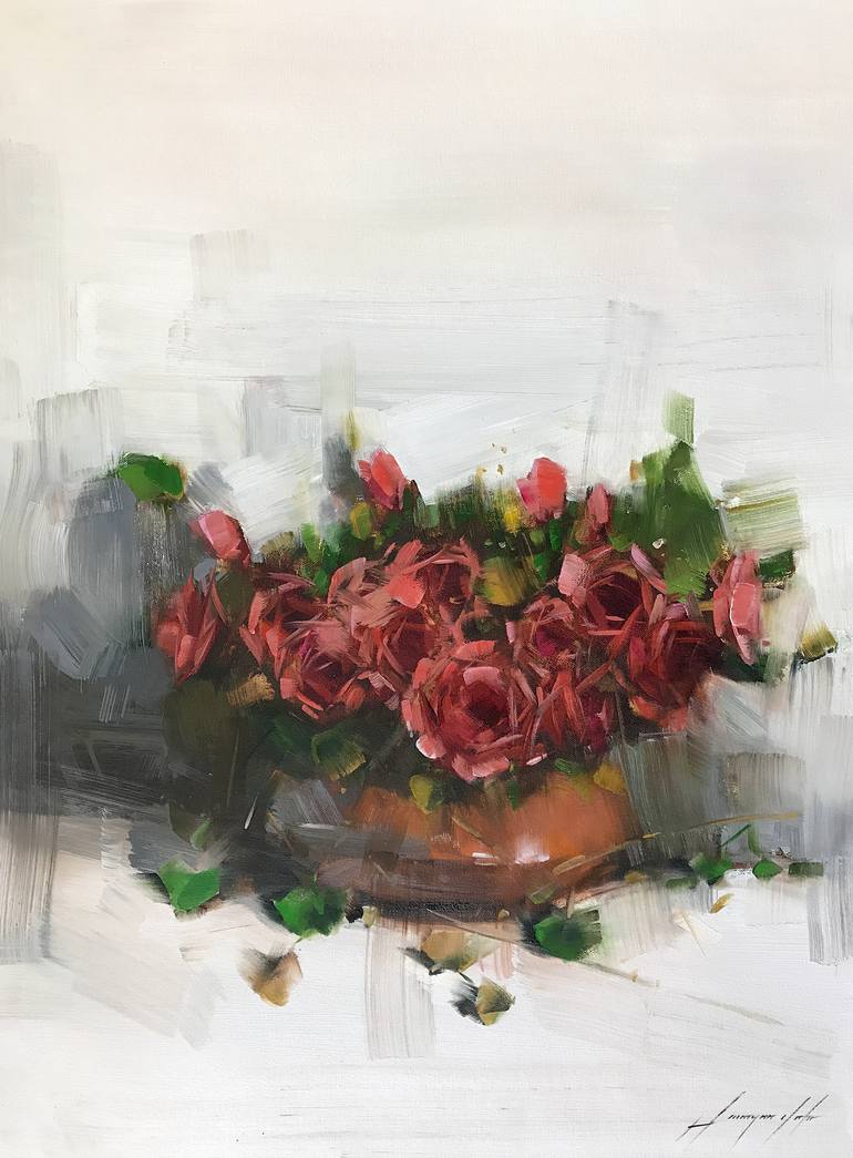 Vase Of Roses Oil Painting On Canvas Signed Painting By Vahe Yeremyan Saatchi Art