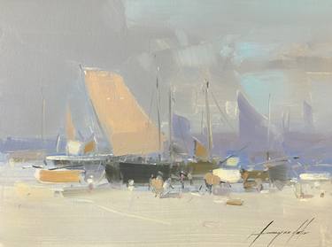 Sail Boats, Oil painting on Canvas, Signed thumb