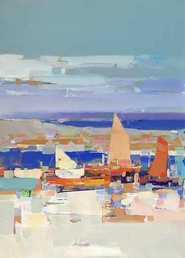 Sail Boats-Harbor, Contemporary art, One of a kind thumb