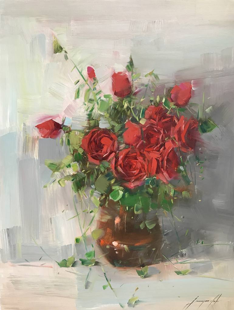 Vase Of Roses Oil Painting On Canvas One Of A Kind Painting By Vahe Yeremyan Saatchi Art