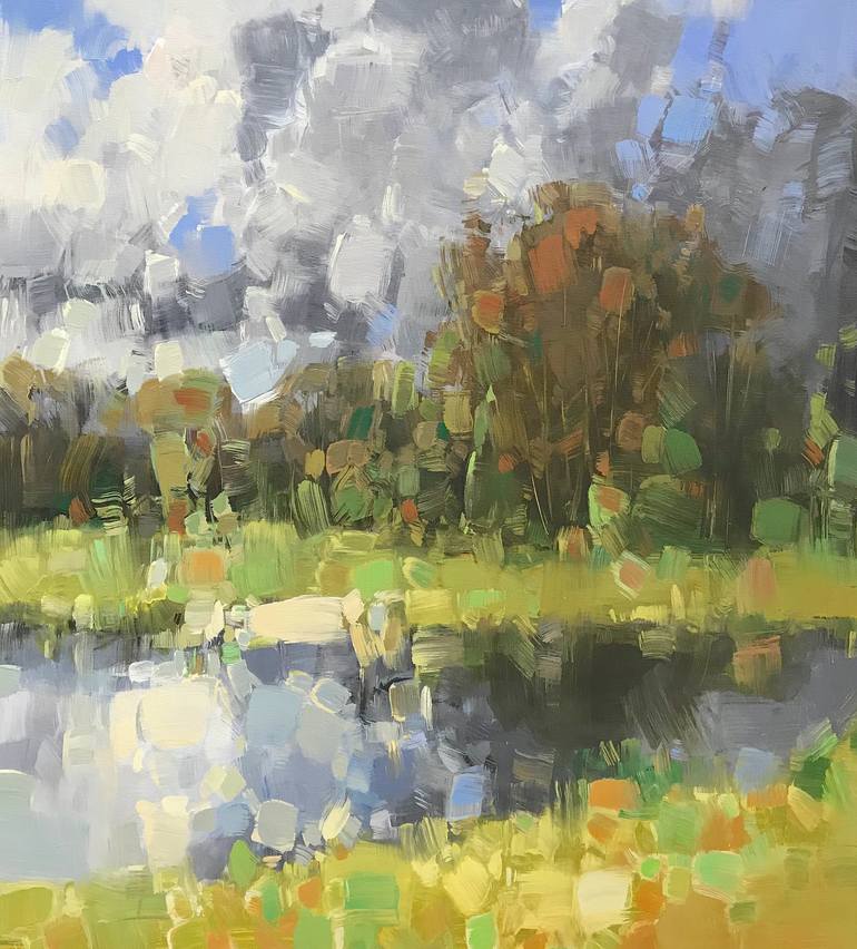 art Print australia painting canvas Landscape  36" x 12" yellow green 