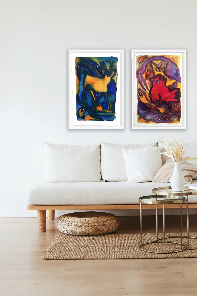 Original Expressionism Animal Painting by Cecilia Waxberg