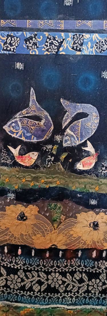 Original Expressionism Fish Collage by Nalini Cook