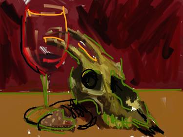 Midnight Still Life with Coat Skull and Glass of Wine thumb