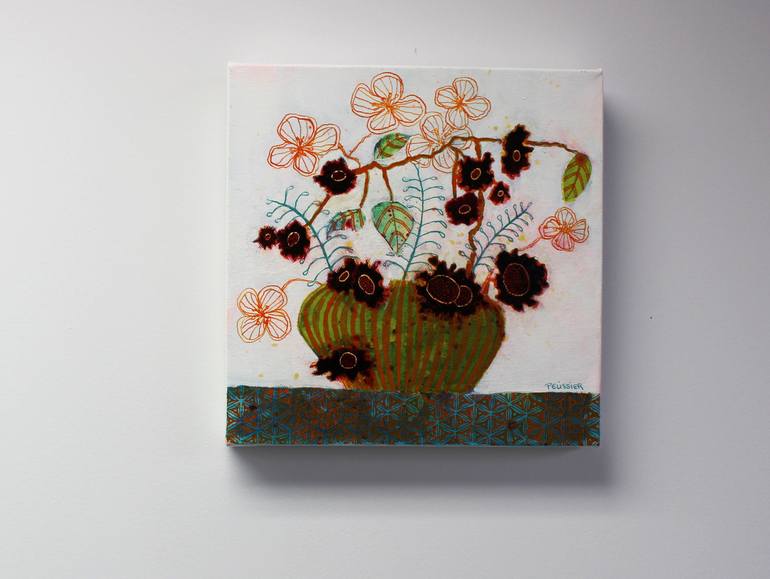 Original Art Deco Floral Painting by Sandrine Pelissier