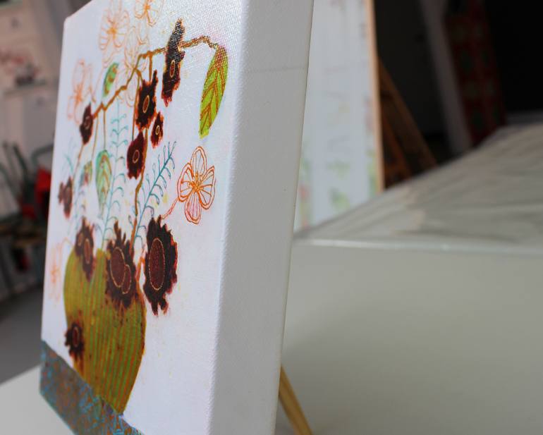 Original Art Deco Floral Painting by Sandrine Pelissier