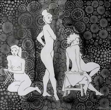 Original Art Deco Nude Paintings by Sandrine Pelissier