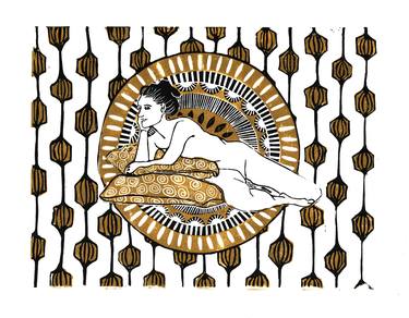 Print of Art Deco Nude Printmaking by Sandrine Pelissier