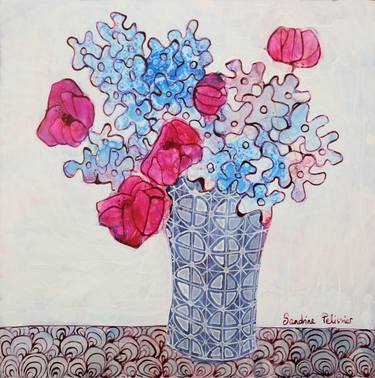 Original Art Deco Floral Paintings by Sandrine Pelissier