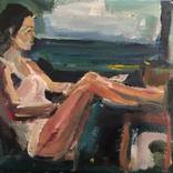 woman in room with beach view by Samuel Burton