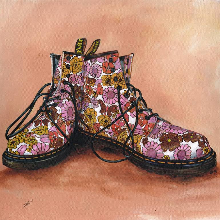 kust overdracht Beschuldigingen A Pair of Floral Dr Marten Boots Painting by Richard Mountford | Saatchi Art
