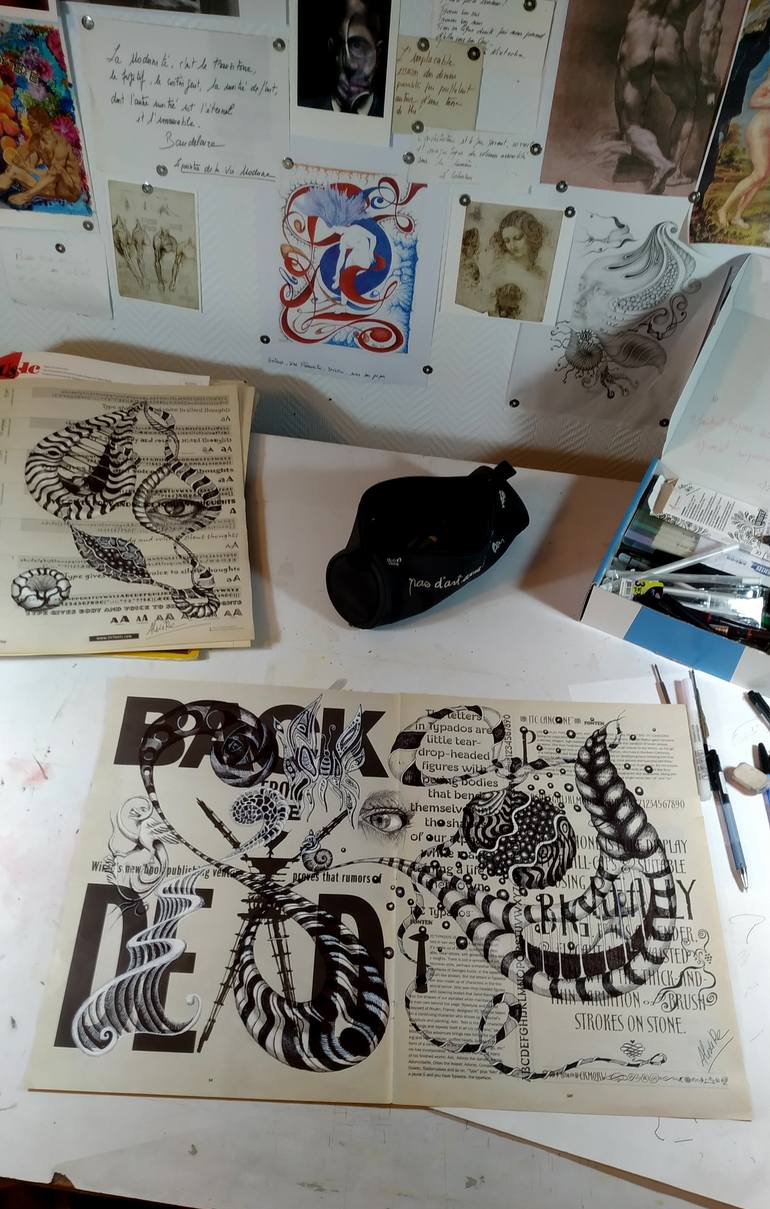 Original Surrealism Typography Drawing by Alixire Colmant