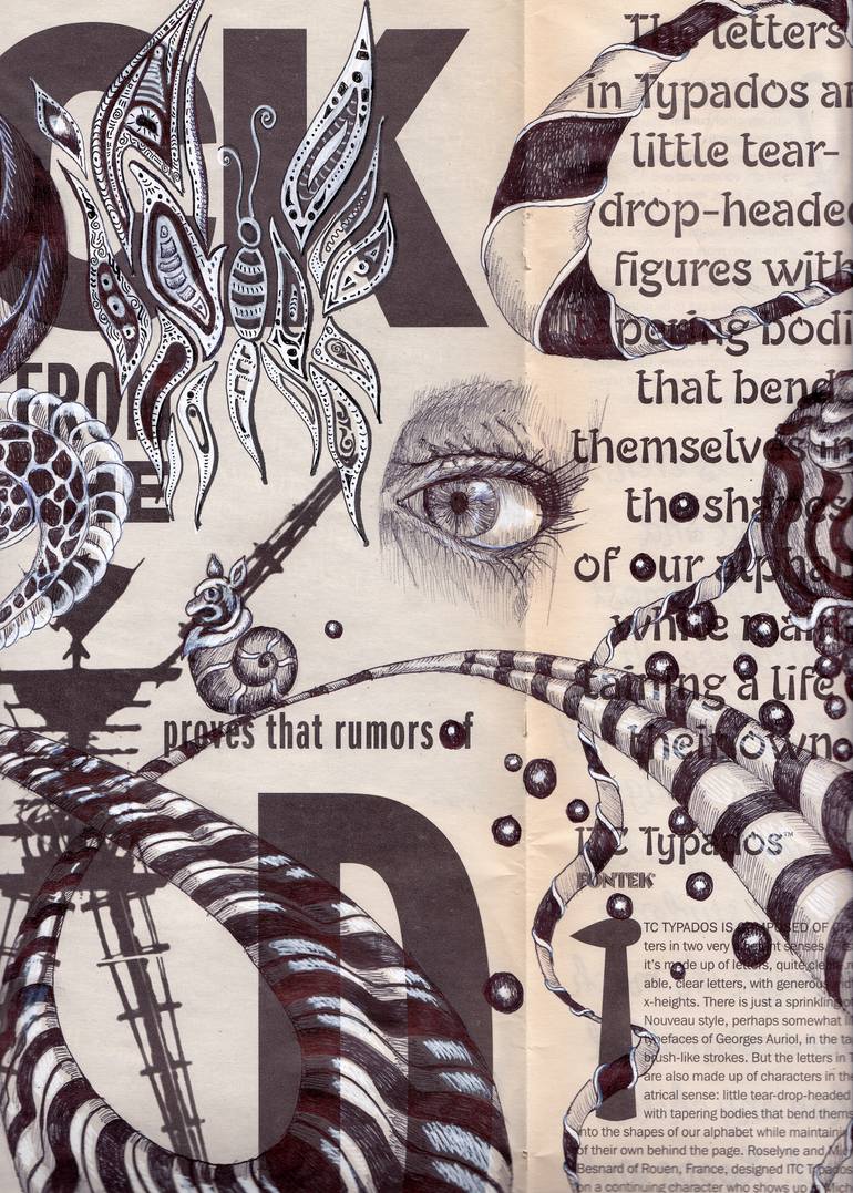 Original Surrealism Typography Drawing by Alixire Colmant