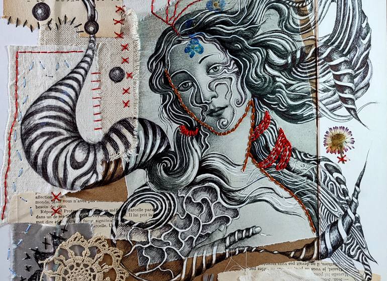 Original Surrealism Women Drawing by Alixire Colmant