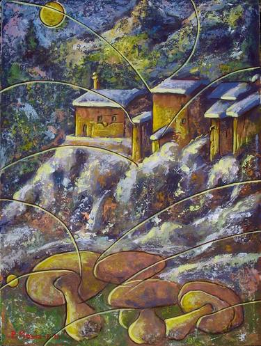 LANDSCAPE WITH MUSHROOMS (funghi con paesaggio)_30 cm x 40 cm_price 2.500 euro thumb