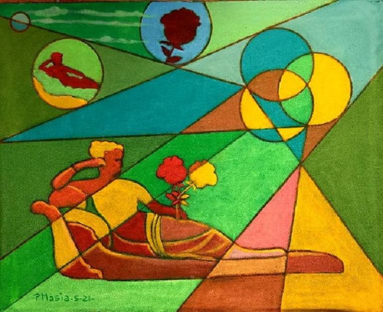 Original Abstract Painting by Piero Masia | Abstract Art on Canvas | Rose's red and yellow