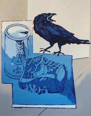 Two cans & a Crow with paper thumb