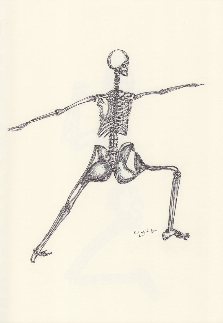 Original Health & Beauty Drawing by Ballpointpen Illustrator | Illustration Art on Paper | BALLPEN YOGA SKULLS 1