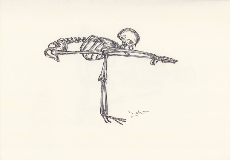 Original Health & Beauty Drawing by Ballpointpen Illustrator | Illustration Art on Paper | BALLPEN YOGA SKULLS 4