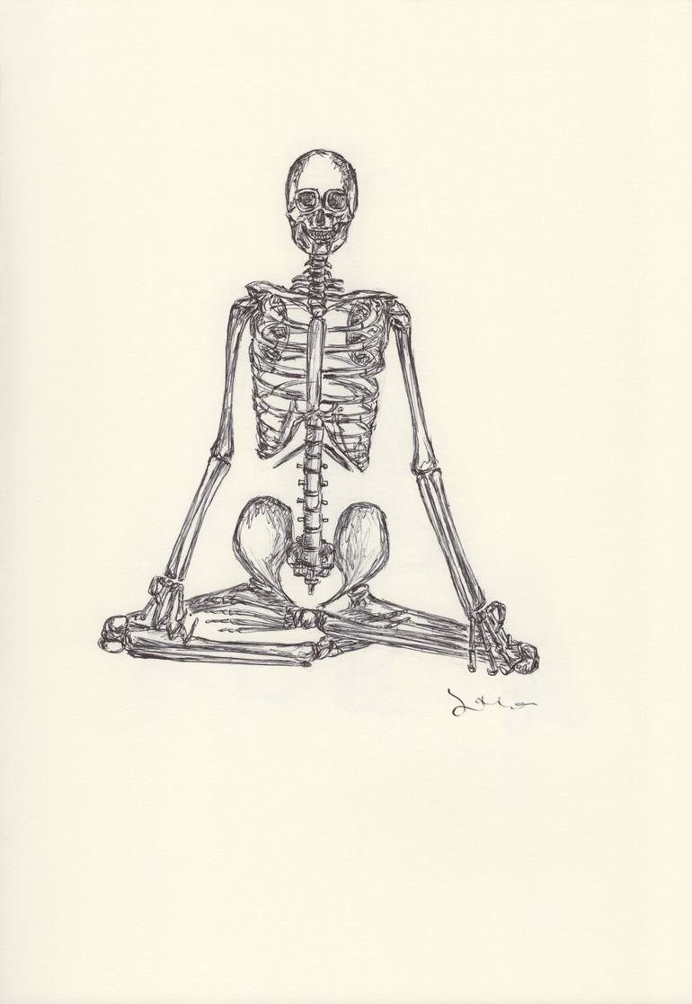 Original Health & Beauty Drawing by Ballpointpen Illustrator | Illustration Art on Paper | BALLPEN YOGA SKULLS 5