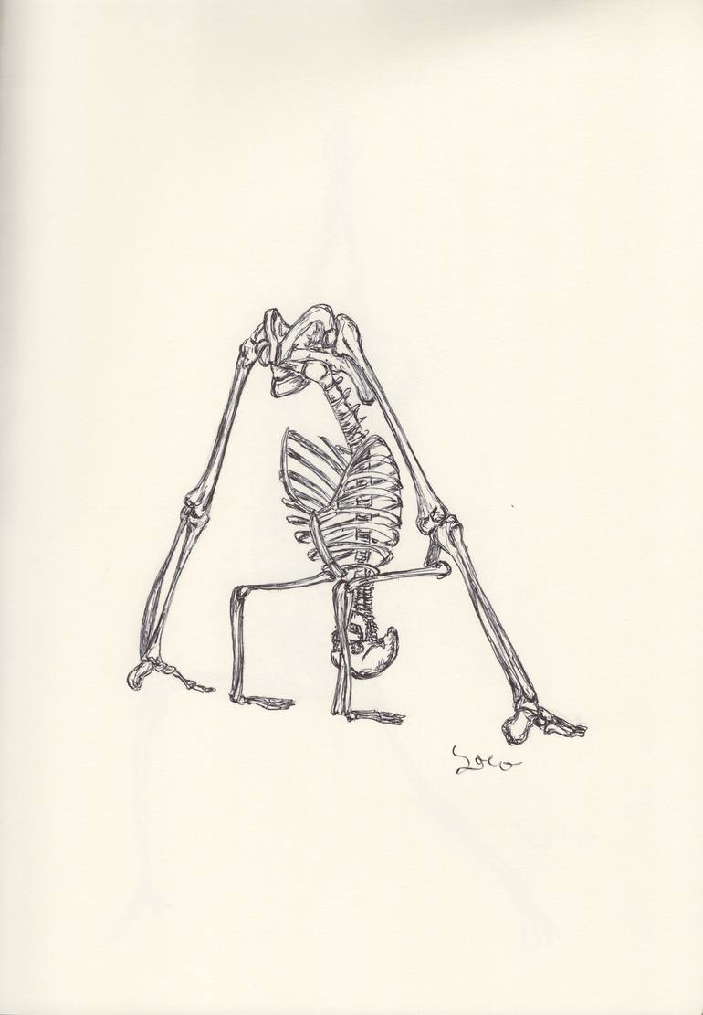 Original Health & Beauty Drawing by Ballpointpen Illustrator | Illustration Art on Paper | BALLPEN YOGA SKULLS 6